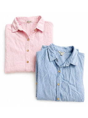 Lot of 2 Orvis Linen Blend Women's Button Down Collared Shirt Pink/Blue Sz XL